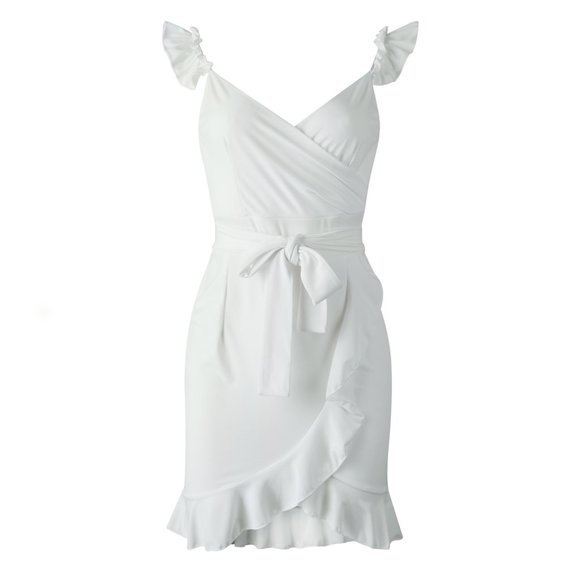 Dresses & Skirts - nwt Wrap dress with v-neck and flounces white L